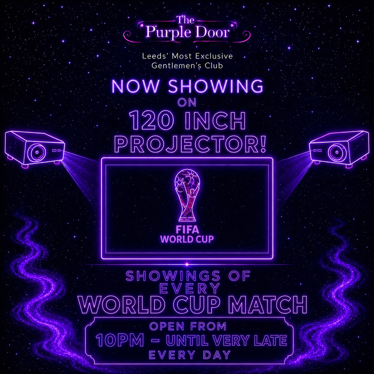 FIFA World Cup matches shown live on 120 inch projector at The Purple Door Leeds
